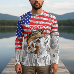 Camo American Flag Trout Fish Fishing All Over Print Shirt