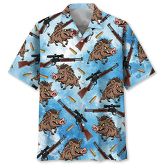 Hog Hunting Blue Hawaiian Shirt
