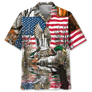 America Mallard Duck Hunting Camo Hawaiian Shirt