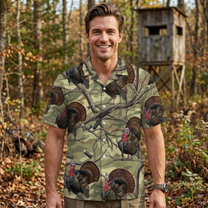 Vintage Wild Turkey Hunting Camouflage Hawaiian Shirt