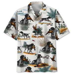 Black & White German Shorthaired Pointer Pheasant Hunting Hawaiian Shirt