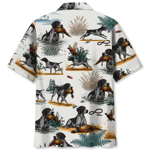 Black & White German Shorthaired Pointer Pheasant Hunting Hawaiian Shirt
