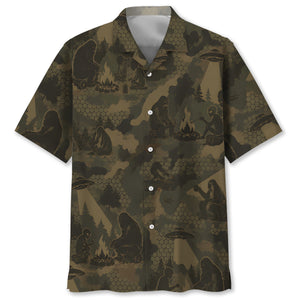 Bigfoot and Alien Camping Camouflage Hawaiian Shirt