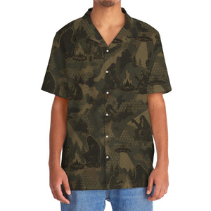 Bigfoot and Alien Camping Camouflage Hawaiian Shirt