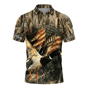 Custom Name America Duck Hunting Men Polo Shirt