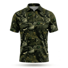 Mallard Duck Hunting Moss Green Vintage Men Polo Shirt