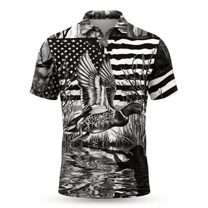 America Mallard Duck Hunting Black And White Men Polo Shirt