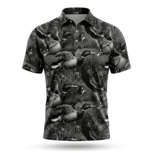 Mallard Duck Hunting Black Vintage Men Polo Shirt