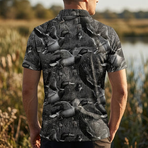 Mallard Duck Hunting Black Vintage Men Polo Shirt