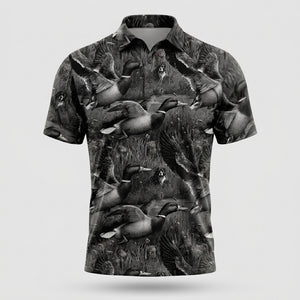 Mallard Duck Hunting Black Vintage Men Polo Shirt