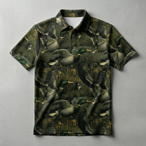 Mallard Duck Hunting Moss Green Vintage Men Polo Shirt