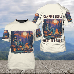 Chilling Skeleton by the Campfire Vintage Halloween All Over Print Shirt