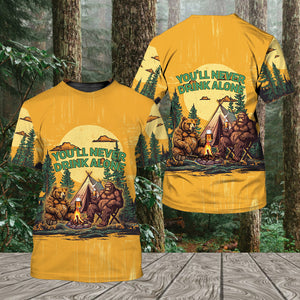 Bigfoot and Bear You'll Never Drink Alone All Over Print Shirt