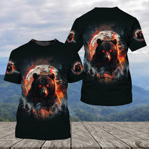 Fire Bear Adventure Dark Night Forest All Over Print Shirt