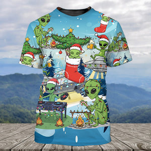 Alien Camping In Santa Custume All Over Print Shirt