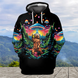 Bear Alien Night Drinking All Over Print Shirt