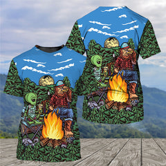 Alien Bigfoot Camping All Over Print Shirt