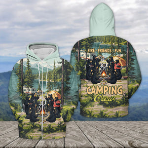 Friends, Fires, Fun Camping Crew Black Bear All Over Print Shirt