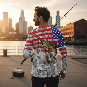 Camo American Flag Trout Fish Fishing All Over Print Shirt