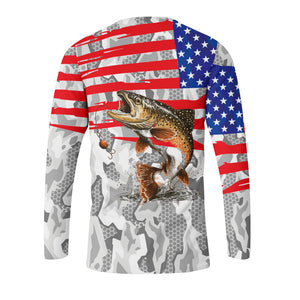 Camo American Flag Trout Fish Fishing All Over Print Shirt