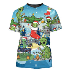 Alien Camping In Santa Custume All Over Print Shirt