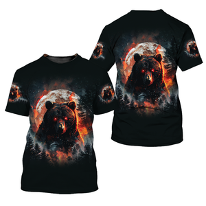 Fire Bear Adventure Dark Night Forest All Over Print Shirt
