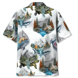 Camping Turtle, Shark, Whale Hawaiian Shirt
