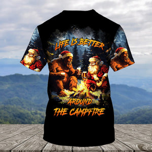 Funny Bigfoot & Santa Life Is Better Around The Campfire All Over Print Shirt