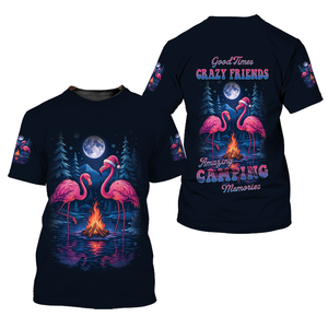 Crazy Friends Camping Memories Flamingo Christmas All Over Print Shirt
