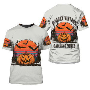Retro Spooky Vintage Camping Vibes Halloween All Over Print Shirt