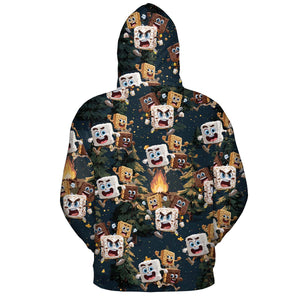 Chocolate and Cracker Chasing Marshmallow Camping All Over Print Shirt