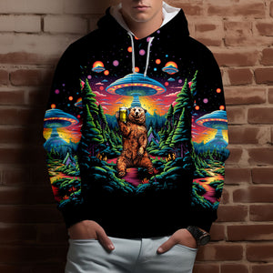 Bear Alien Night Drinking All Over Print Shirt