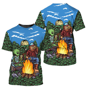 Alien Bigfoot Camping All Over Print Shirt