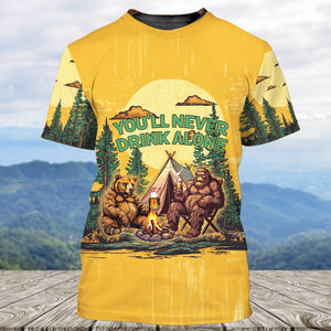 Bigfoot and Bear You'll Never Drink Alone All Over Print Shirt