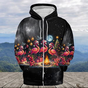 Merry Christmas Flamingo Camping All Over Print Shirt