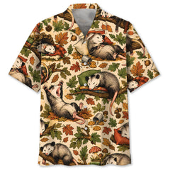 Cozy Woodland Opossum Pattern Hawaiian Shirt