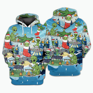 Alien Camping In Santa Custume All Over Print Shirt