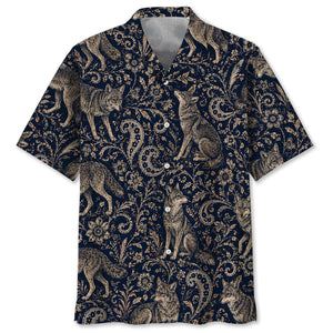 Midnight Coyote Paisley Hawaiian Shirt