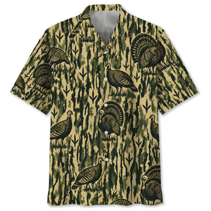 Wild Turkey Stripe Camouflage Hawaiian Shirt