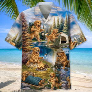 Golden Retriever Dog Funny Camping Hawaiian Shirt