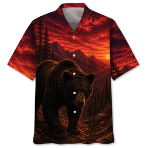 Black Bear Hunting Burnt Sky Hawaiian Shirt