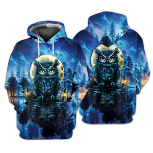 Owl In Dark Night Fantasy Art All Over Print Shirt