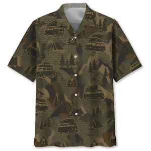 Camper Van Hippie Car Camping Camouflage Hawaiian Shirt