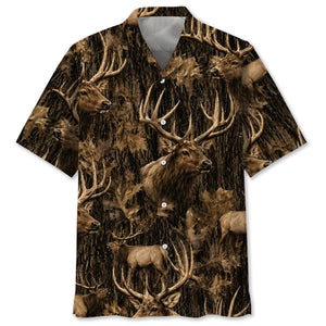 Vintage Elk Art Camo Hawaiian Shirt