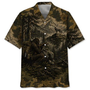 Bigfoot Wolf Hunting Camouflage Funny Hawaiian Shirt