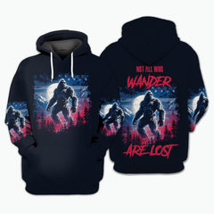 Strong Patriotic Bigfoot Not All Who Wander All Over Print Shirt