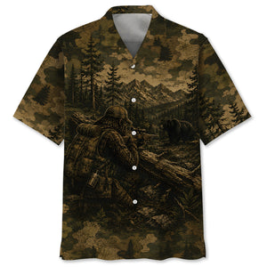 Bigfoot Black Bear Hunting Camouflage Funny Hawaiian Shirt