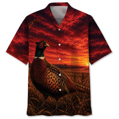 Pheasant Hunting Burnt Sky Hawaiian Shirt
