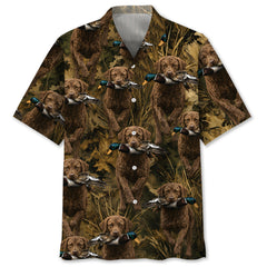 Camouflage Chesapeake Bay Retriever Running With Mallard Duck Hawaiian Shirt