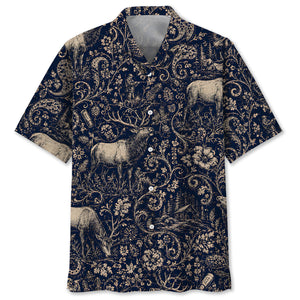 Midnight Elk Hunting Paisley Hawaiian Shirt